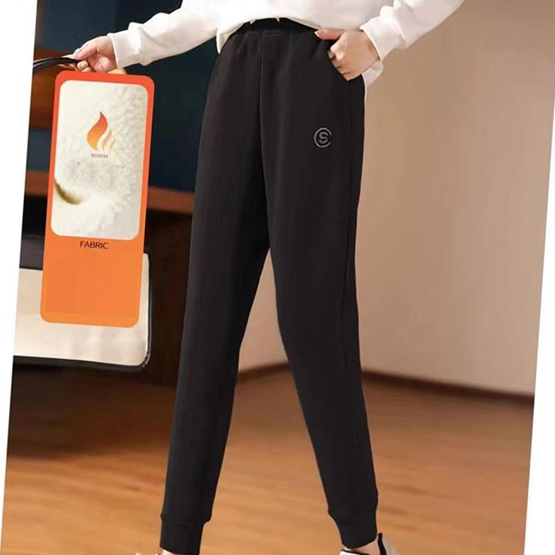 Women Thick Pants Winter Ankle Tied with Pockets Plush Liner Sport Pants Sweatpants Trousers