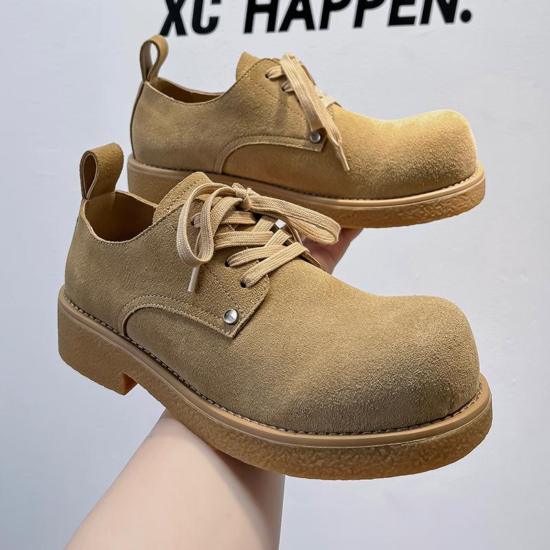 

Big head leather shoes men s thick-soled heightening British style dress anti-velvet leather matte low-top Derby shoes men s 24227-A 38 жёлтый