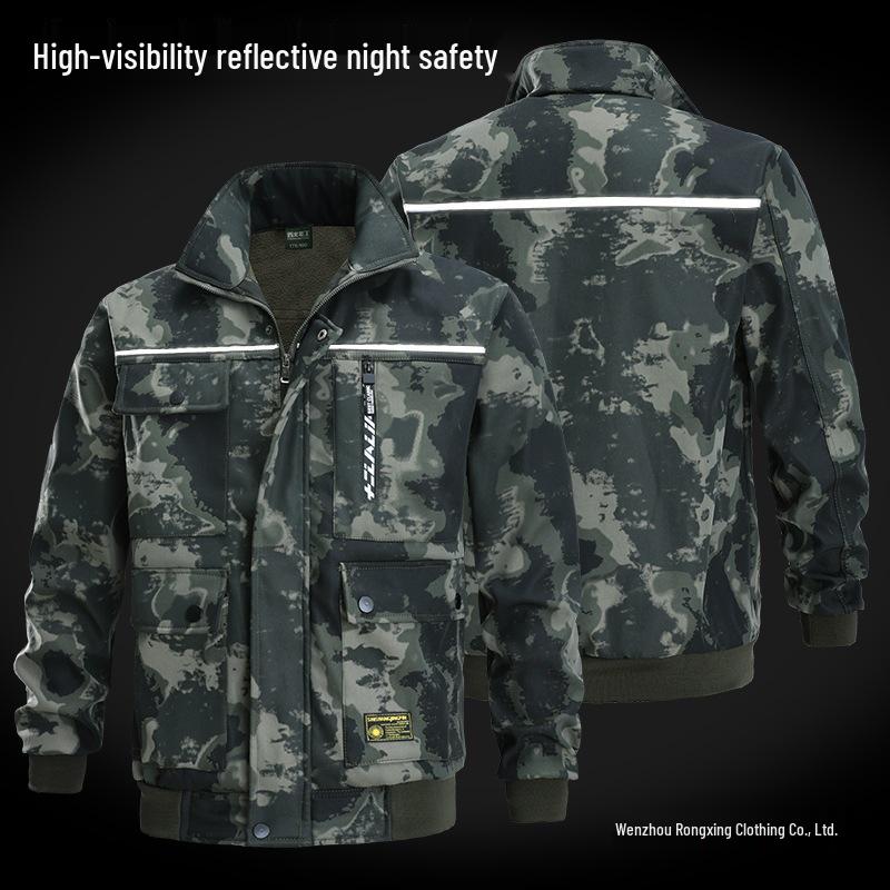 Men's Winter Camouflage Workwear Suit - Cotton, Thick, Fleece-Lined, Warm, Wear-Resistant Labor Protection Outfit.