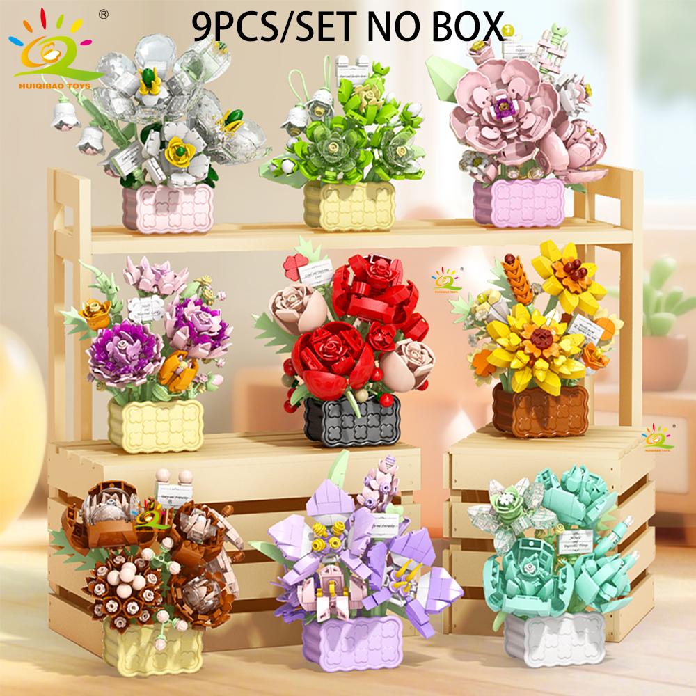 MOC Mini Flower with Vase Model Micro Building Block Eternal Bouquet Home Desk Desk Plant Decor Brick Girl Children Toy