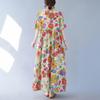 Kurzarm Plus-Size-Baumwolle im Vintage-Stil mit Blumenmuster, neu in Kleidern für Damen, lässiges, lockeres, langes Sommerkleid