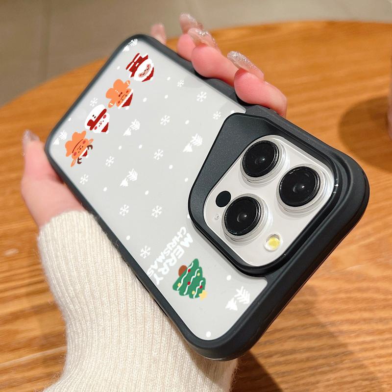 

Рождественские узоры Высокий прозрачный чехол для iPhone 16 Pro 15 14 Plus 13 Pro Max Защита от падений Прозрачный мягкий край Жесткий чехол для телефона Fundas iPhone 16 чёрный