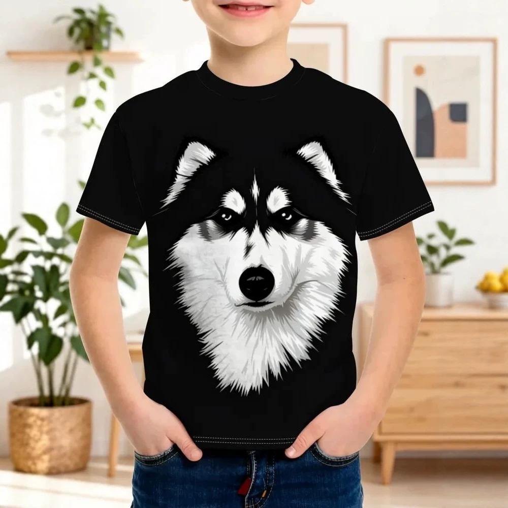 Children's Husky Print Cotton Stylish Short Sleeve Top