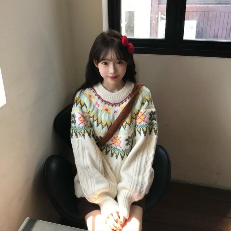 Fair Island sweater women's new winter lazy high-end feeling super good-looking autumn and winter knitted sweater top