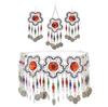 3pcs Indian Afghan Zircon Sets Necklace Earrings Hairbands for Women Boho Ethnic Coins Tassels Colorful Crystal Drop Accessory
