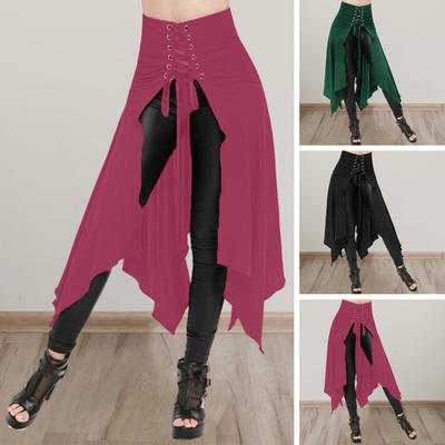 Ladies Skirt Hollaween Costume Steampunk Style Gothic Cosplay Irregular High Waist Lace Up Patchwork Solid Color Vintage Medieval Long Skirt