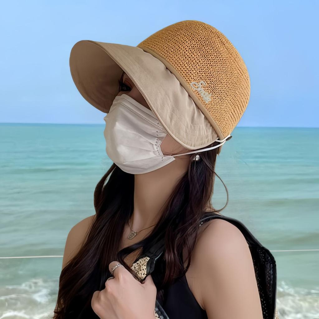 Summer Hat Women's Fashion Versatile Splicing Cap Outdoor Travel Sun Hat Short Brim Straw Visor
