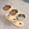 Three Bowl Design High Cat Bowl Lifting Height Stainless Steel Pet Feeding Bowl Protects Neck Spine Food And Water Plate
