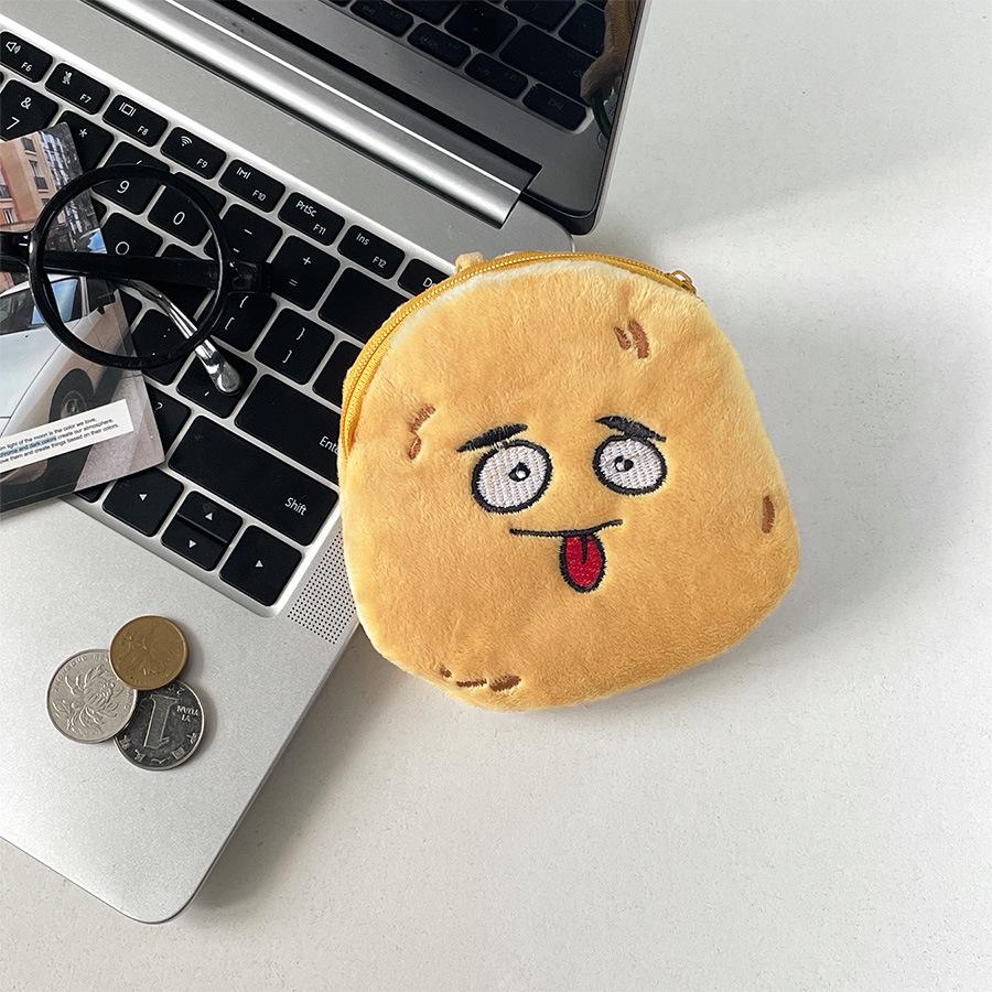Korean Style Plush Coin Purse & Keychain - Breakfast Food Design, Large Capacity Pencil Case, Portable Storage Bag