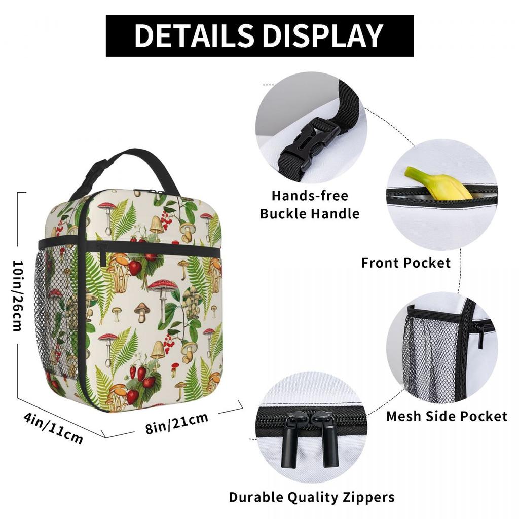 Plant Mushroom Pattern Insulated Lunch Bag for Kids School Cooler Thermal Food Box Tote Leakproof Lunch Boxes Container