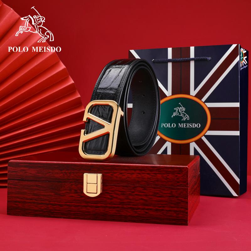 

Мужской ремень из кожи аллигатора с гладкой пряжкой Paul Messier PL608101 125cm