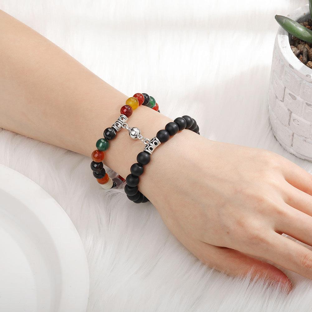 Magnet Couple Bracelets for Woman Men Romantic Heart Matching Lovers Natural Stone Beads Yoga Bracelet Valentine Gift Zircon