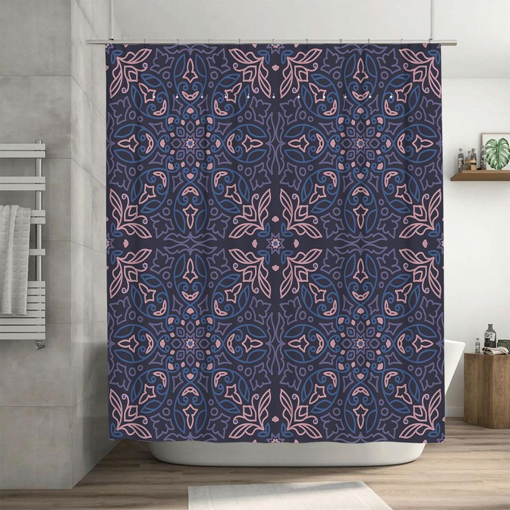 Elegant Blue Pink Floral Shower Curtain for Bathroom Decor Waterproof Fabric with Metal Hook Ring Set for Home Use Size Customiz