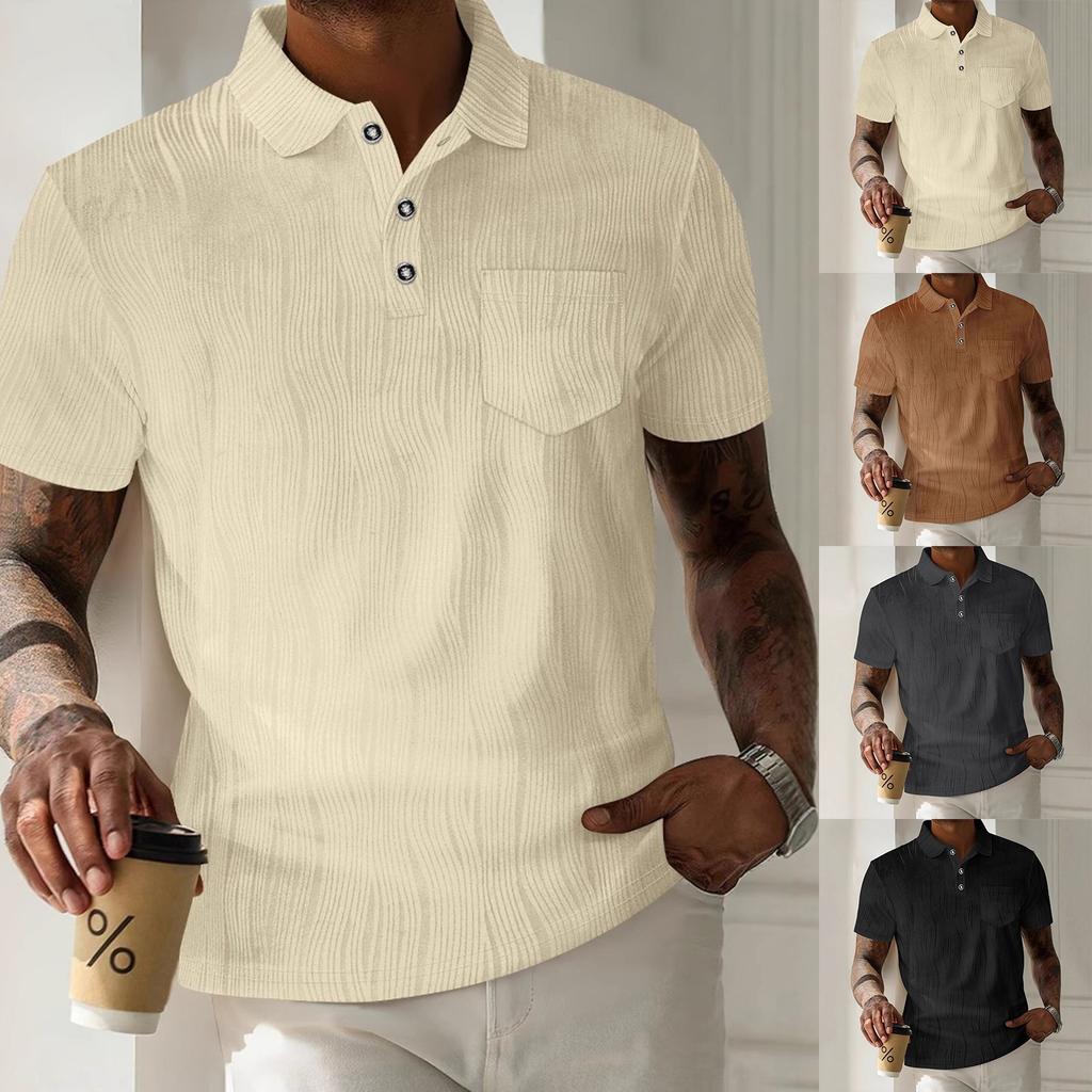 Men's Summer Lapel Button Pocket Corduroy Solid Color Casual Short Sleeve Shirt