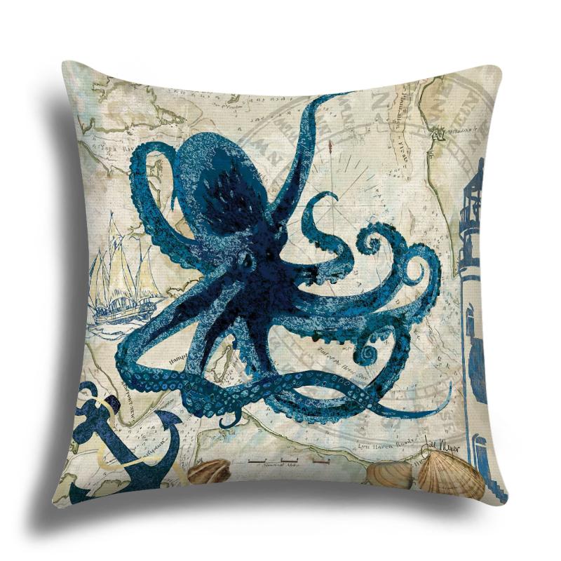 Linen Pillowcase, Marine Life Printing Cushion Cover 40x40 50x50 60x60, Suitable for Bed Car Sofa, Pattern Can Be Customized