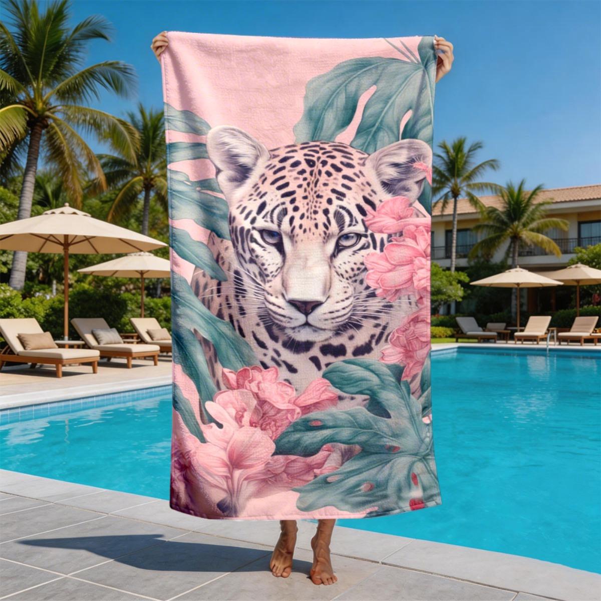 

Pink leopard watercolor theme polyester microfiber beach towel is highly absorbent, suitable for swimming and beach outings W30*H60(CM)