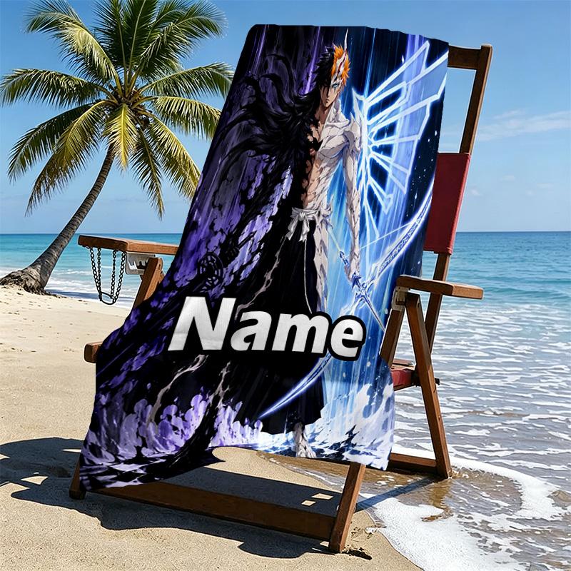 Custom Name Personalized BLEACH Print Beach Towel, for Trip Camping Beach Party Home Decor, Birthday Gift for Family & Friends