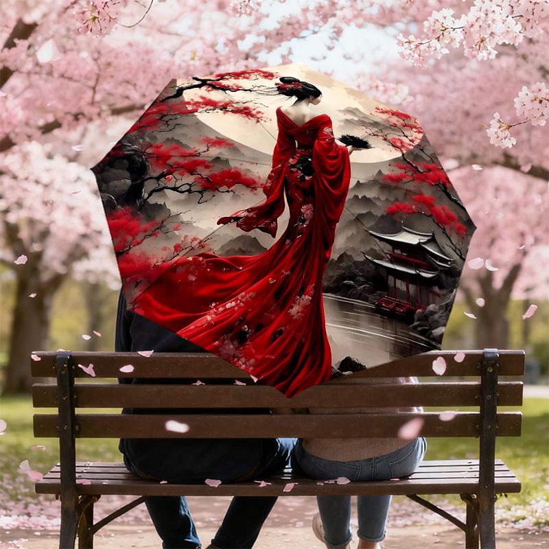 1PC Cherry Blossom Traditional Umbrella-8-Rib Reinforced, Automatic Open, Lightweight & Durable, Cute Fashion Accessory for Outdoor-W191