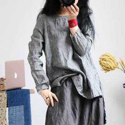 Women T-Shirts O-Neck Long Sleeve Solid Color Loose 2025 Autumn Vintage High Quality Simple T-shirt