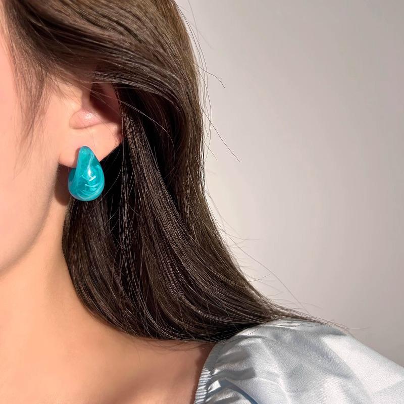 Reçine Su Damlası Zarif Büyük Yeşil Mavi Küpe Kadınlar İçin Zarif Japon Tatlı Küpe Düğün Partisi Takısı