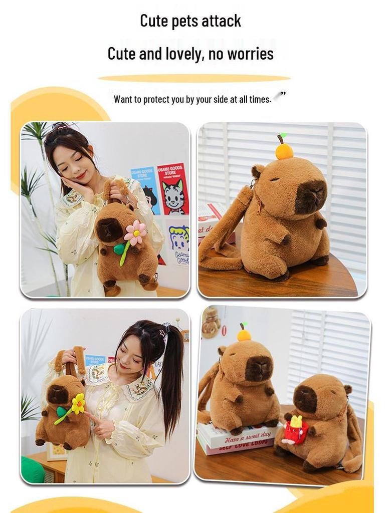 Sac à dos Capybara Mignon Poupée en Peluche Animal en Peluche Cadeau pour l'Anniversaire des Filles