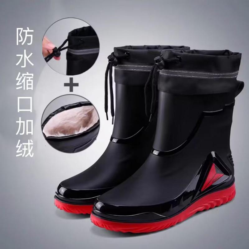 Mode Hohe Qualität Neue Regenstiefel für Herren Wasserdicht Kordelzug Regenschuhe Samtgefüttert Warm Rutschfest Flach Mode Botas Para Lluvia