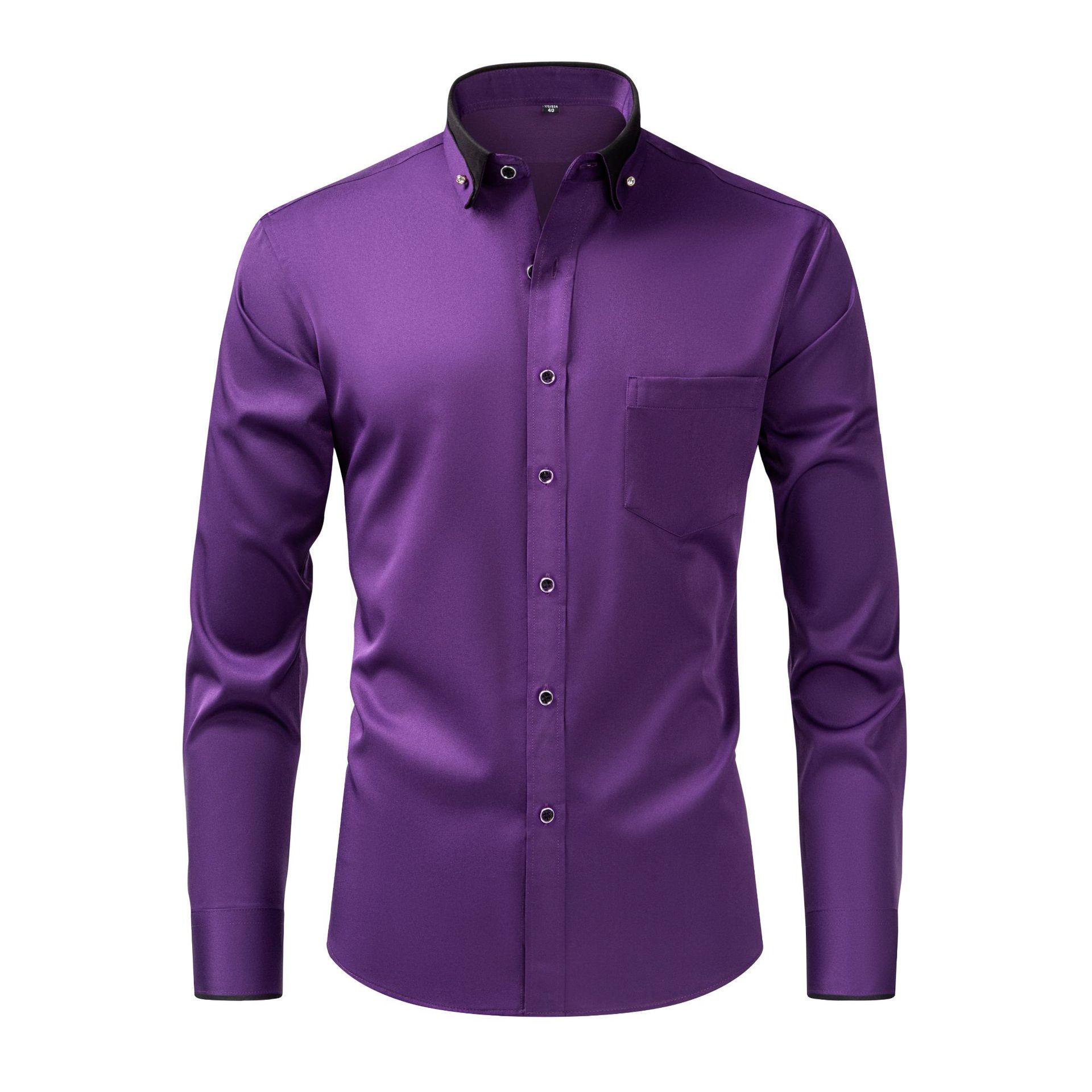 

Men s European-Sized Non-Iron Slim-Fit Long-Sleeve Shirt with Diamond Buttons and Four-Way Stretch for a High-End Business Look. M