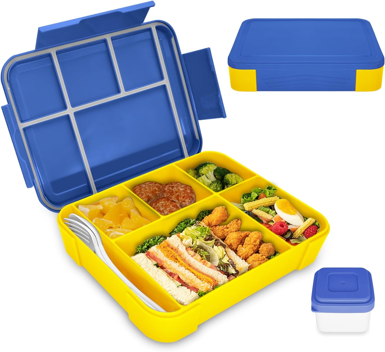 Junge Schüler Brotdose mit 6 Fächern 1330 ml Bento Box Essensbehälter für Erwachsene Brotdose für junge Schüler für Erwachsene Kleinkinder 5&1330ml&1 white