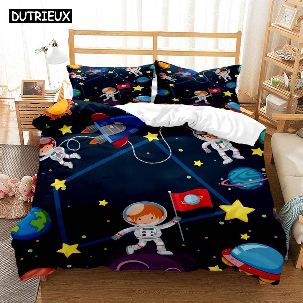 Zestawy pościeli z nadrukiem cyfrowym z motywem astronauty z poliestru dla dzieci, dla dzieci, dla chłopców, dla nastolatków