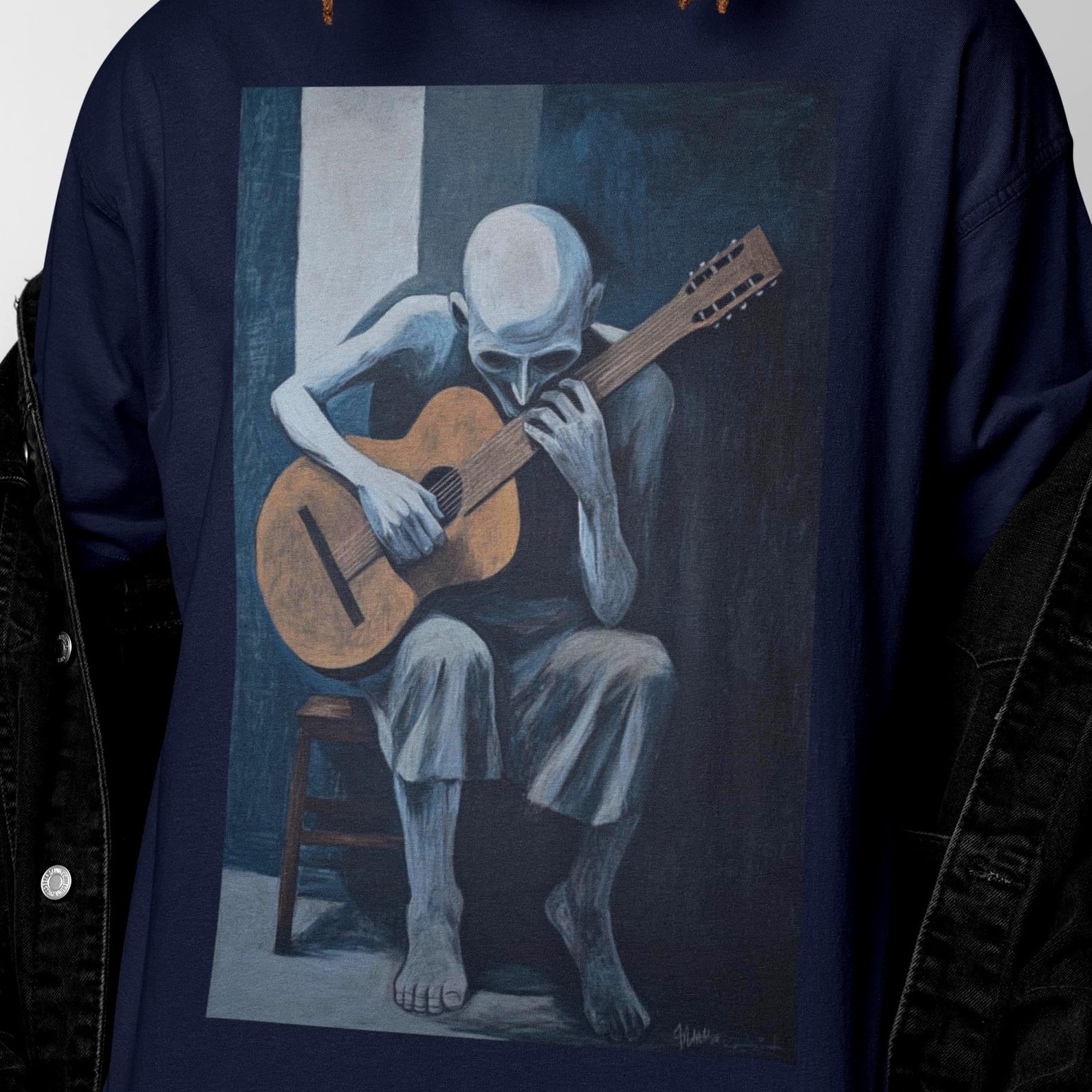 Old Guitarist T-Shirt | Creepy Music Art Tee 3XL