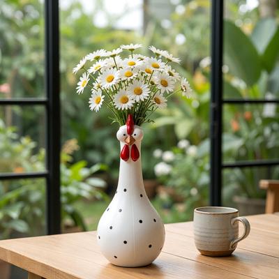 Long Neck Colorful Chicken Statue, Big Eye Cartoon Resin Rooster Vase, Funny Outdoor Cock-Shaped Vase for Lawn, Yard, Office, Home Decor