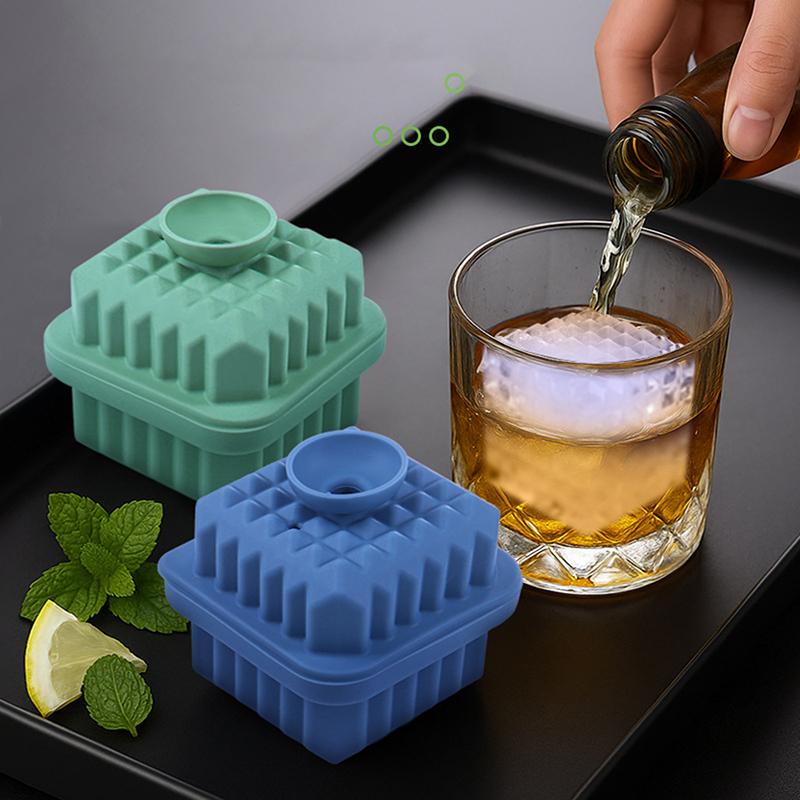 Prism Ice Mold, Etched Ice Cube Mold, Single Ice Tray With Funnel, Square Whiskey Ice Cube Maker