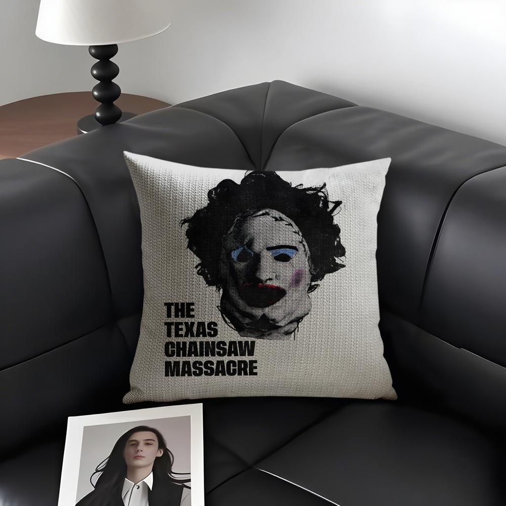 SSaw MassacreE Movie Cushion Cover Natural Linen Organic Fabric DoubleSided Printing Sofa Home Decor Gift Pillow Case