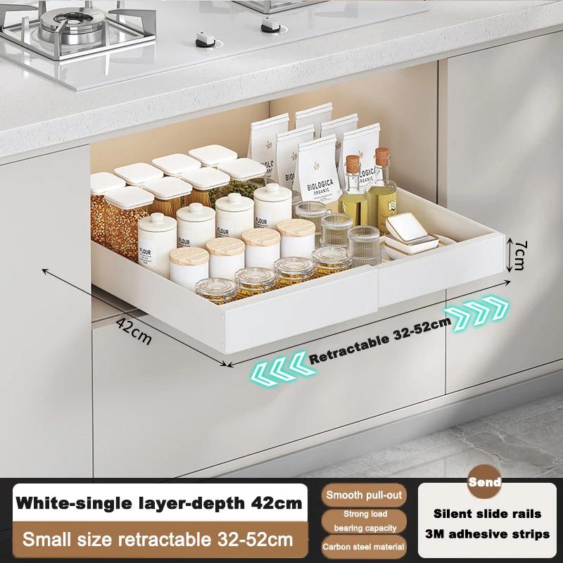 Pull Out Tray Organizer Kitchen Storage Rack Cabinet Expandable Under Sink Spice Boxes Silent Slide Drawer Style Bowl Dish Shelf