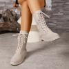 Fashion Aphixta Cross-tied Mid-Calf Woman Boots Classical Round Toe Women's Boots 3.5cm High Heels Women's Autumn Boot Shoes for Woman