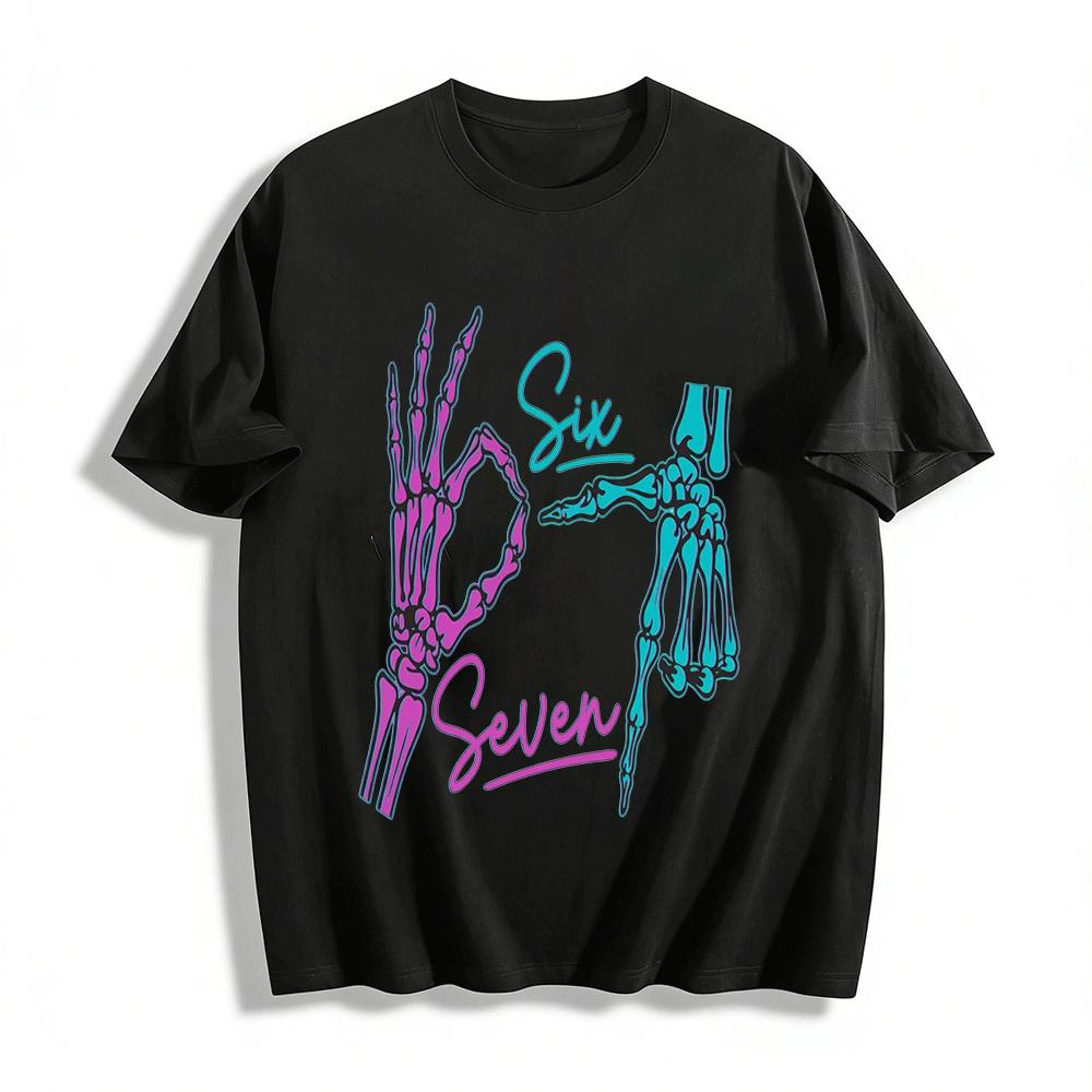 Vintage Skeleton Hand 67 Print T-Shirt Trendy Street Casual Top Pure cotton T-shirt XXS