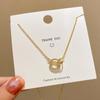 Luxus Mode Goldfarbe Edelstahl Zirkon Doppelring Anhänger Halsketten Für Frauen Charme Braut Halsband Party Schmuck Geschenk