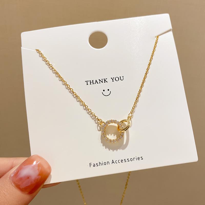 

Luxury Fashion Gold Color Stainless Steel Zircon Double Ring Pendant Necklaces Foe Women Charm Bride Collar Party Jewelry Gift золотий