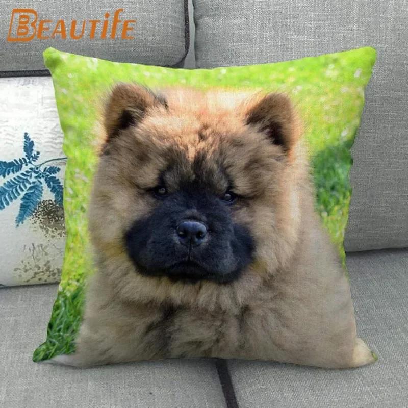 Custom Chow Chow Dog Pillowcase Cartoon Girl Wedding Decorative Cotton Linen Pillow Case For Home Pillow Cover 45X45Cm One Side