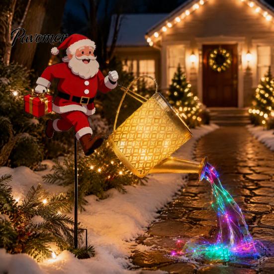 Auto On Off Patio Decorations Solar Powered Garden Lights, Santa Watering Can Stake Light Weatherproof Lawn Lamps for Outdoor Pathway Yard, Waterproof