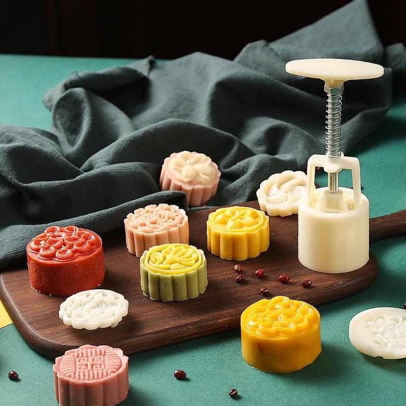 1 Set Diy Mooncake Mold Plastic Hand Press Pastry Mold Mung Bean Cake Embossing Kitchen Baking Tool Cookie Moon Cake Cutter