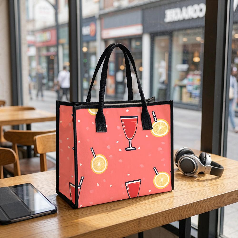 Cute Drink Pattern Canvas Tote Bag Portable Casual Shopping Shoulder Bag for Daily Use