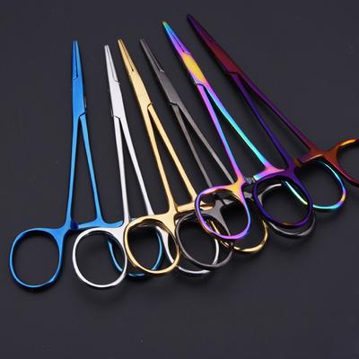 Animal Straight Trauma Hemostatic Forceps Stainless Steel Clamps Color Cosmetic Veterinary Tools for Surgical Wound Cleaning