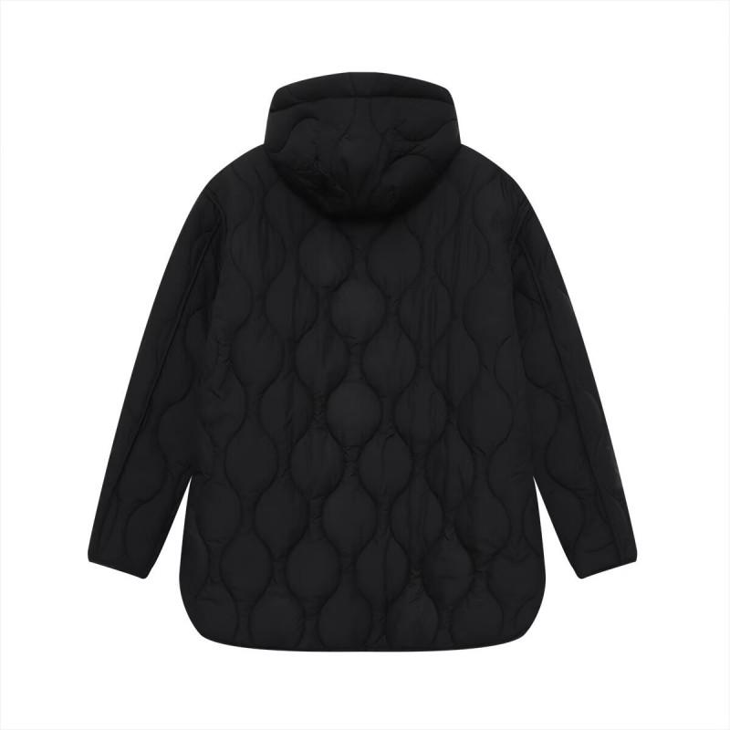 Womens Hooded Quilted Mid-Length Cotton Blend Coat Streetwear Loose Fit Fall 2025