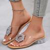 2025 New Slippers Shoes for Women Transparent Rhinestone with Medium Heel Slippers Fashion Open-toe Large Size Women Shoes