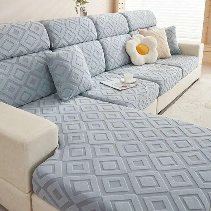 Jacquard-Sofabezüge aus elastischem Polarfleece, 1/2/3/4-Sitzer, L-förmiger Eckcouch-Schonbezug, Schnittsofa-Matratze