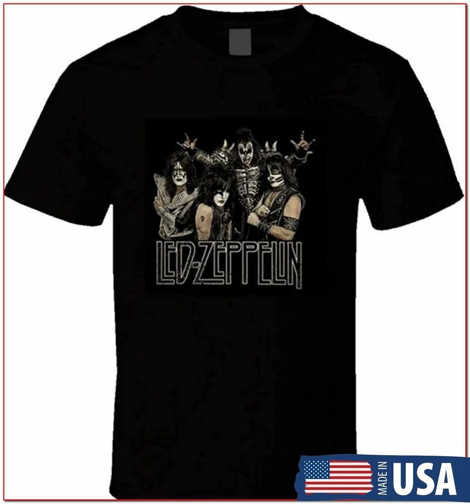 

Led Zeppelin Kiss Funny Spoof Rock Band Concert Shirt Black Tee Unisex T-Shirt