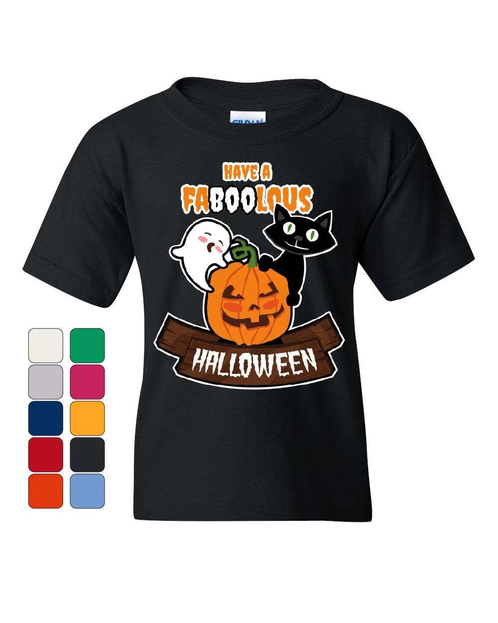 

Have FaBOOlous Halloween Youth kids boys T-Shirt Funny Ghost Pumpkin Black Cat Kids Tee 160