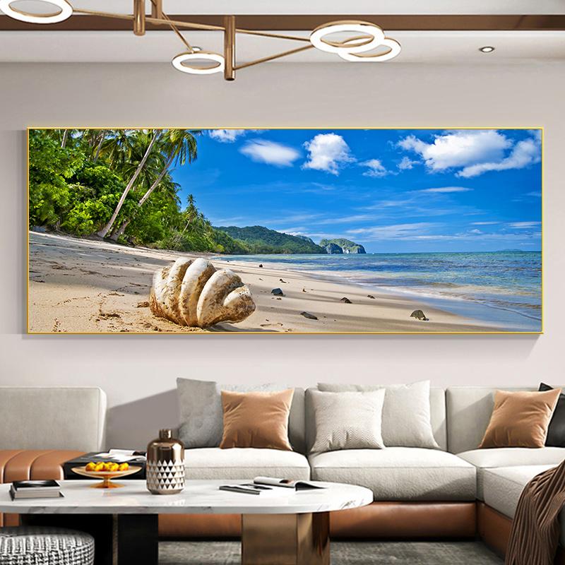 Naturalny Morski Pejzaż na Płótnie Obraz Sztuka Ścienna Pejzaż Wakacje Błękitne Niebo Plakaty i Druki do Salonu Dekoracja Domu