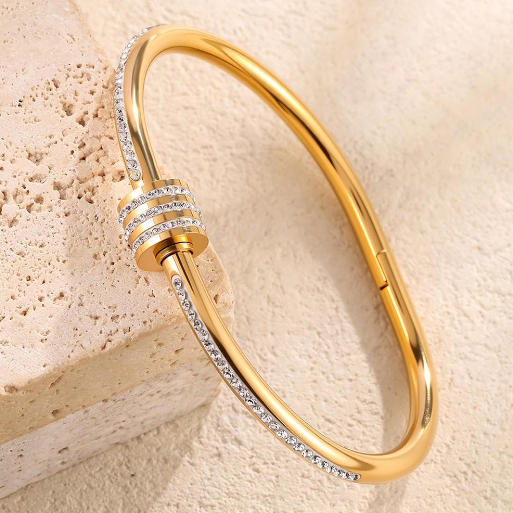 Yupsk Bracciale per Coppia in Acciaio di Titanio Zircone Lucido Intarsiato Braccialetti in Acciaio Inossidabile Colore Oro/Argento Gioielli da Donna Regalo